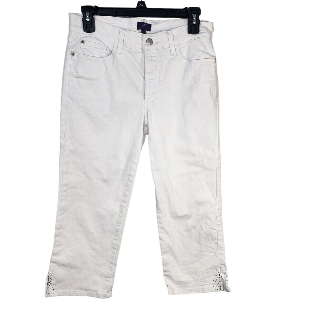 NYDJ Crop Jean Size 6 Ariel White Embellished Denim Crystal Rhinestone Lift Tuck